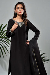 Corinna: Black Silk Dress With Hand Work - 488